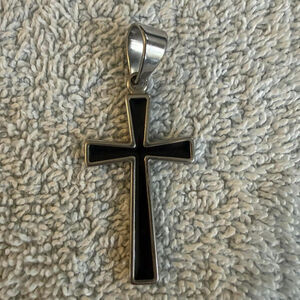 Fashion Jewelry Flared Cross Pendant Silver Black
